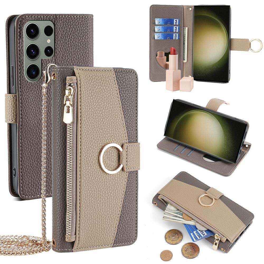 For Samsung Galaxy S23 Ultra Case Zipper Pocket Phone Cover with Shoulder Strap