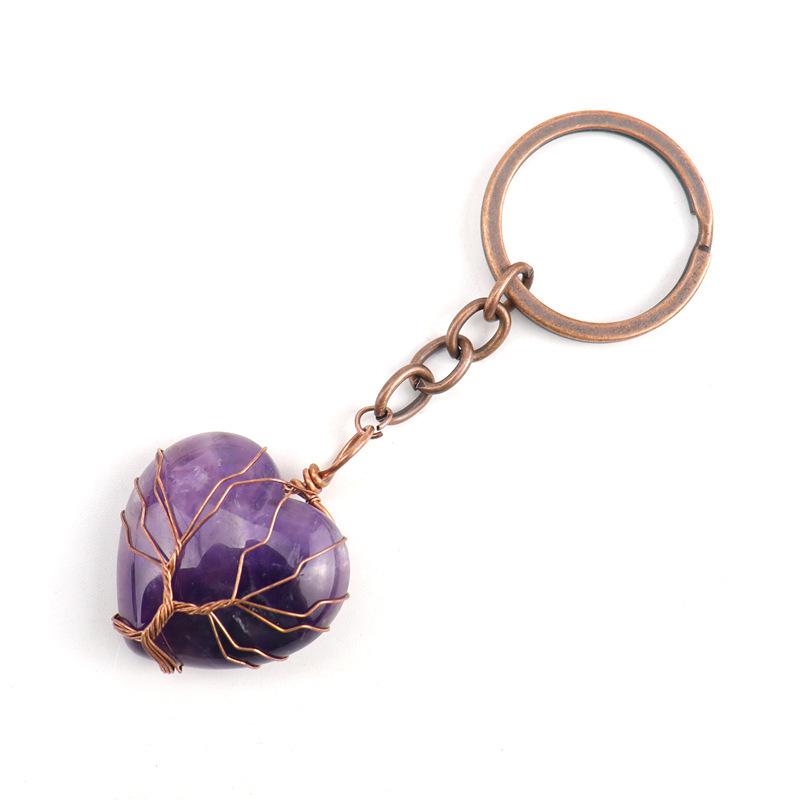Portachiavi Ciondolo Borsa Portachiavi Albero della Vita a Forma di Cuore d'Amore in Pietra Naturale Cristallo K25