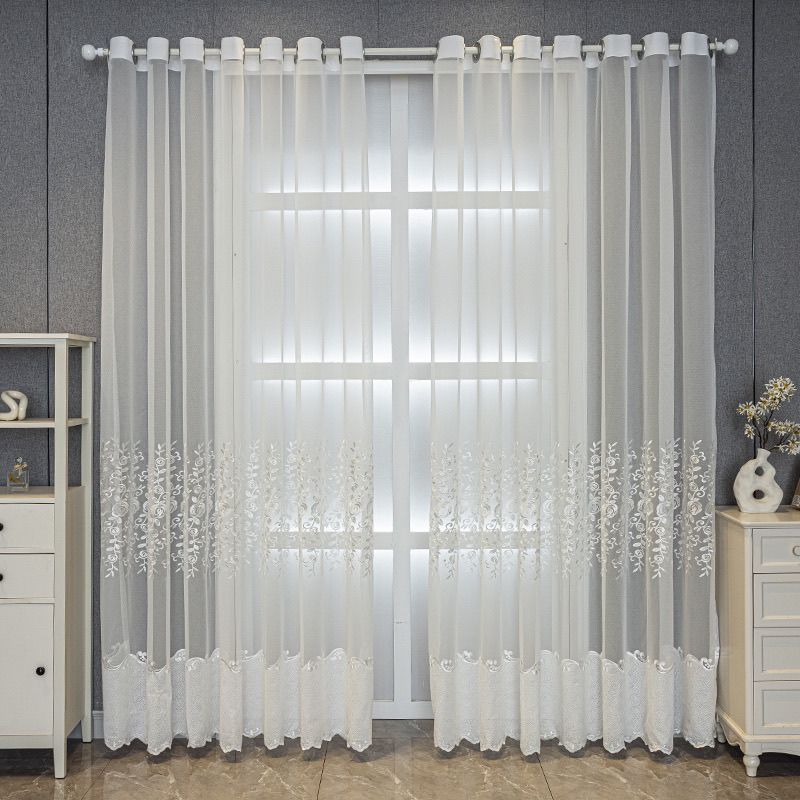 1PC White Embroidered Sheer Curtains Curtains for Living Dining Room Bedroom