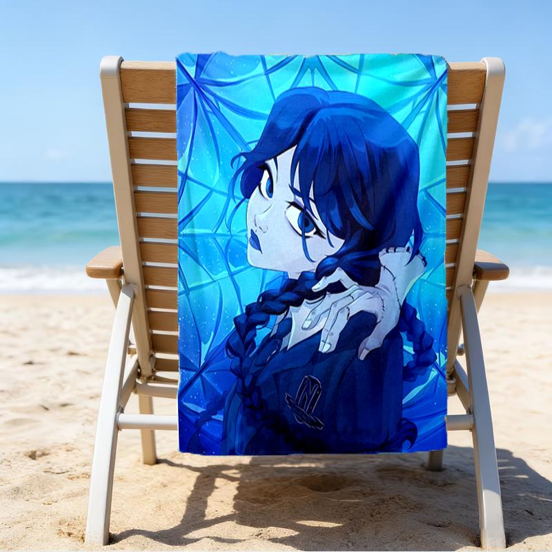 proof beach towel with a Wednesday Addams4 pattern - soft,absorbent,quick-drying,machine washable - perfect for swimming,camping,bathing