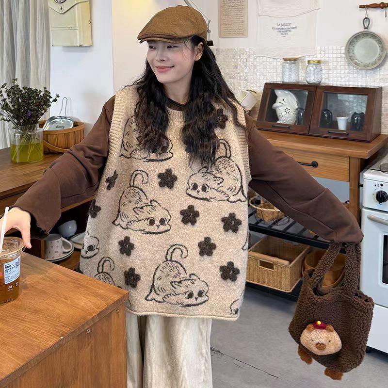 Weste für Damen Ärmellose Pullover Tops Gestrickte Pulloverweste Oversize Locker Vielseitig Lässig Ärmellose Weste Top