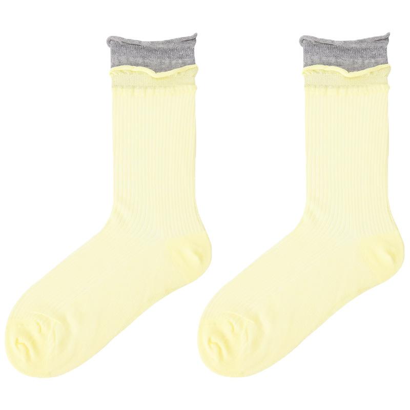 Anti-Bacterial Cotton Two-tone Contrast Spliced Women s Thin Summer Seamless Mid-Calf Socks Trendy Versatile Rolled-Edge Stacked Standard