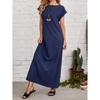 Summer Round Neck Short Sleeve Fashion Women Dress Loose Casual Solid Color Basic A-line Party Long Dresses Female Elegant Office Clothing
