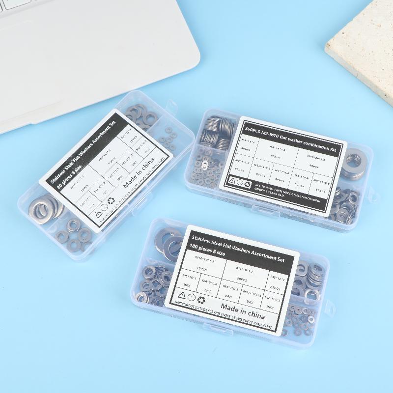 80/105/180/360/580 Pcs Stainless Steel Flat Washers Set Perfect For Home Decor Factory Repair Kitchens