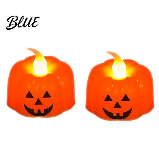 Ornements de Présentation de Table 2 Pièces Bougies LED sans Flamme Citrouille d'Halloween, Fonctionnement à Piles, Petite Lampe de Table Visage de Fantôme Décorative, 3D