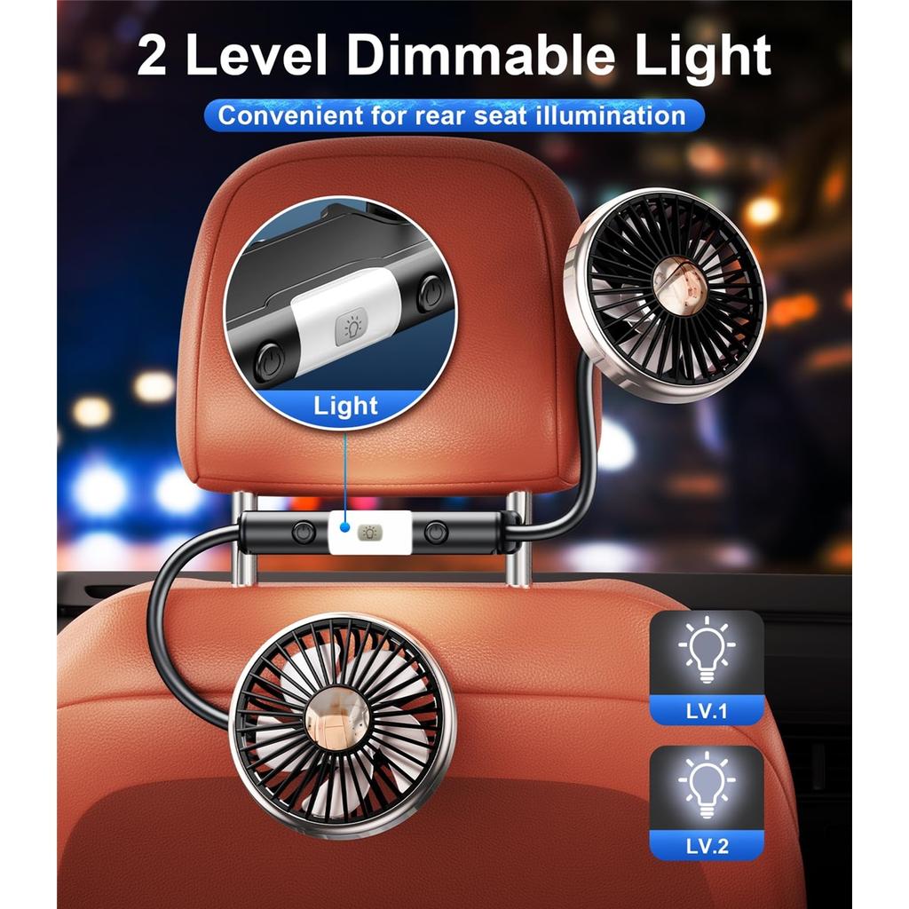 2026 Car Cooling Fan 360 Adjustable Dual Head Car Fan Low Noise Automotive Electric Fan Type C Charge for Dashboard RV Truck