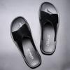 Luxury Designer Summer New Men's Slippers Leather Fashion Cool Non Slip Beach Shoes Male Cross Belt Slippers