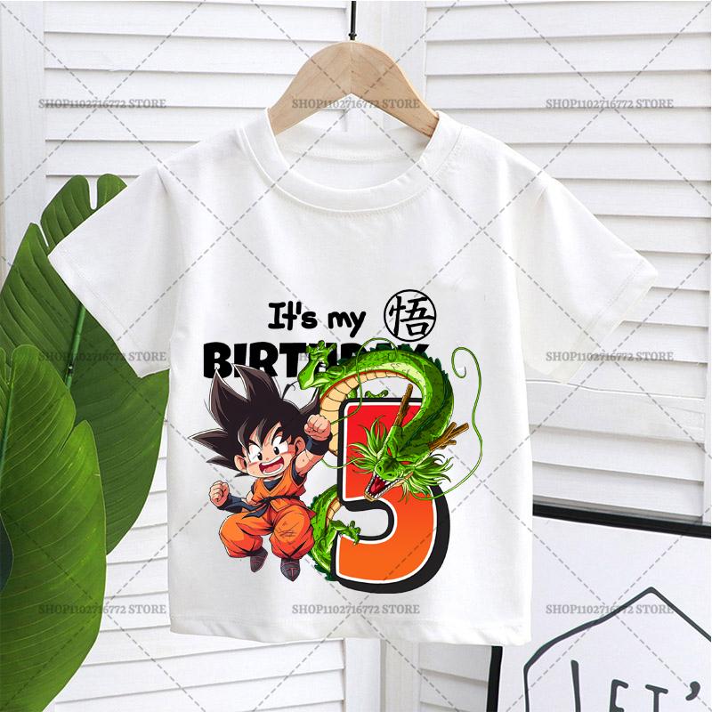 Neues Dragons Ball T-Shirt Junge Nummer Geburtstagskleidung Mode Goku Anime Figur Print Kleidung Top Kind Sommer Atmungsaktives Top Geschenk