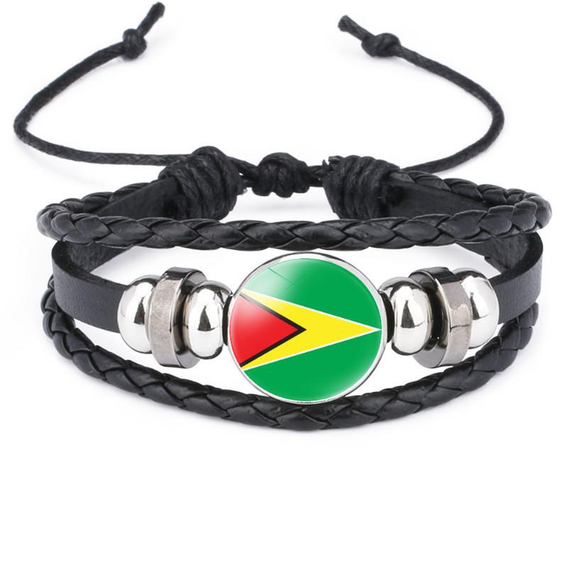 Unique South American Flag Time Gem Black Leather Multilayer Braided Bracelet