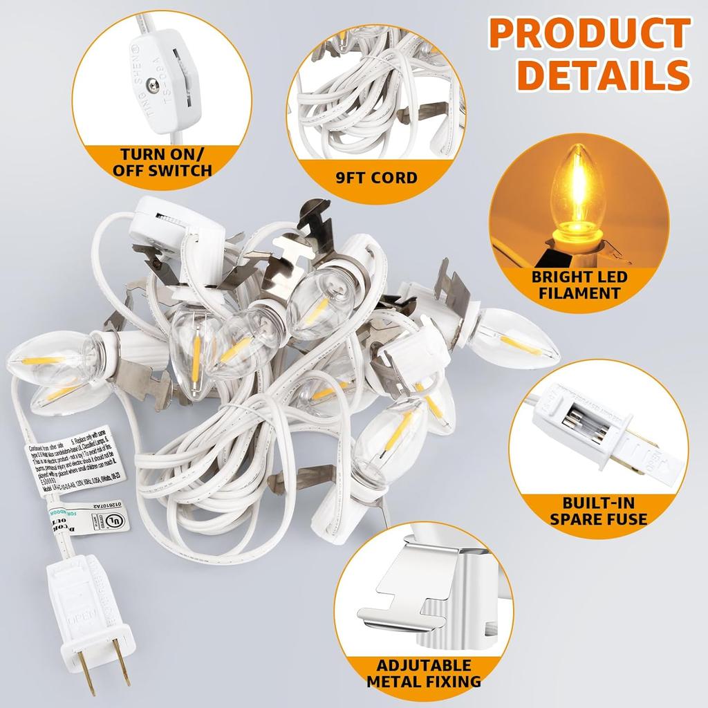 Accessory Cord with 10 Led Light Bulb, LED Light Bulb C7 Cord Clip Lights Christmas Cabin, for Christmas Village Houses Craft Decoration