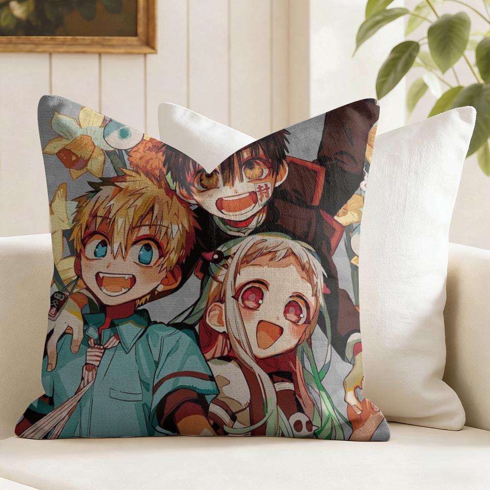 Anime Jjibaku Shounen Hanako Kun Cushion Cover Natural Linen Double Sided Print Throw Pillow Case for Sofa Couch Home Decor