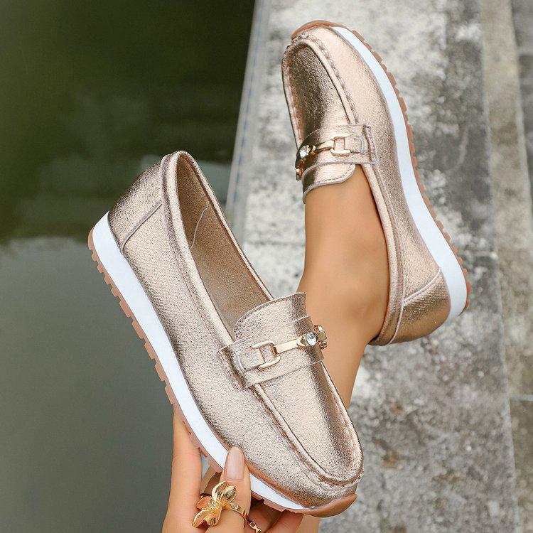 

Autumn 2025 Women s Plus Size Loafers - Metal Chain Flat Bottom Casual Shoes 36