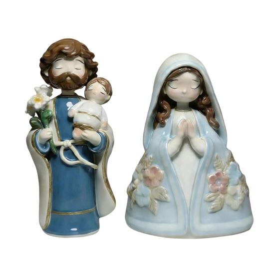 Holy Family Statue St.Joseph with Youth Jesus Virgin Mary Resin Figurine Indoor Nativity Scene Tabletop Decoration Religious Gift
