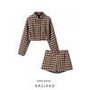 Kaslead New Women Clothes Western Style Fashion Simple Graceful Plaid Top Shorts Set