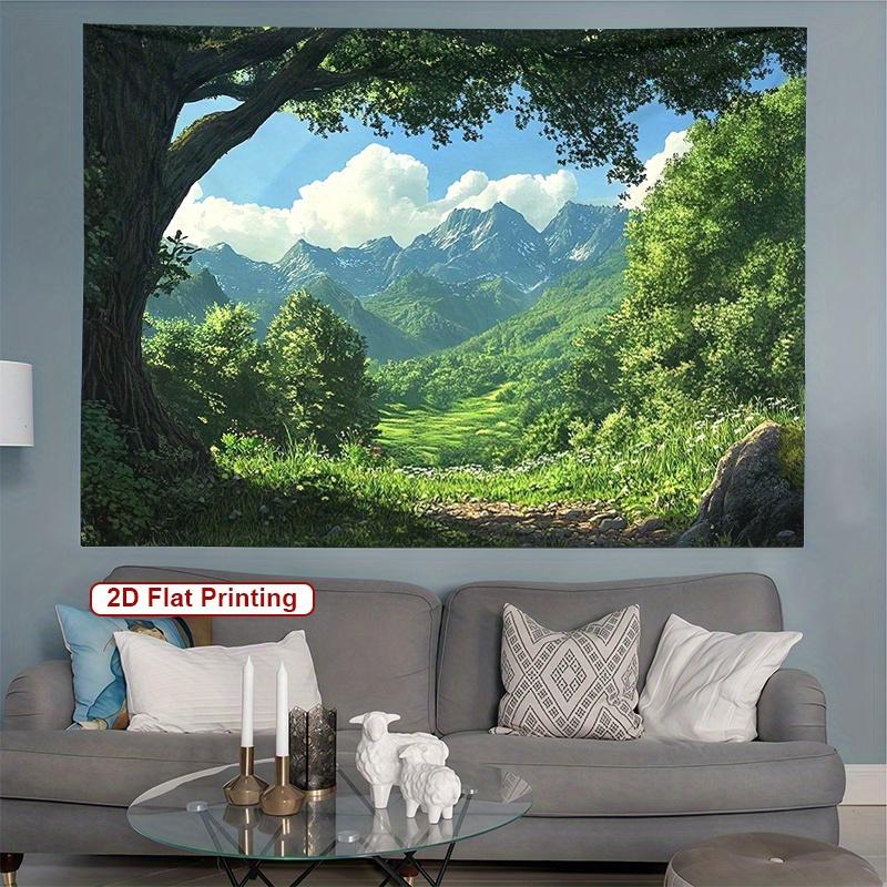 

Mountain Forest Tapestry Green Hills Snowy Peaks Nature Scene Polyester 5161 in for Bedroom or Dorm 74x94cm(29x37in)