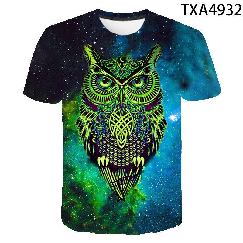 Owl full page pattern, youthful white-collar lover short sleeved T-shirt, summer animal 3D printing