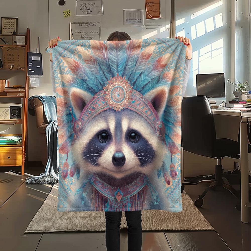 Native American Animals  Print Flannel Blanket, High quality Comfortable for All Seasons, Home Decor, Warmth and Comfort