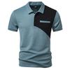 Men's Waffle Knit Color Block Polo Shirt - Curved Diagonal Patchwork Chest Pocket Button Down Collar Casual Business & Daily Tops