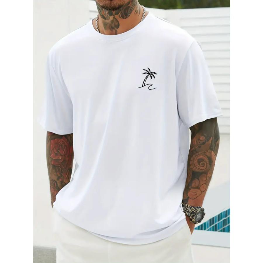 

Мужская футболка из 100% хлопка с графическим принтом кокосовой пальмы, повседневная футболка с коротким рукавом и круглым вырезом, мужская одежда для улицы S белый