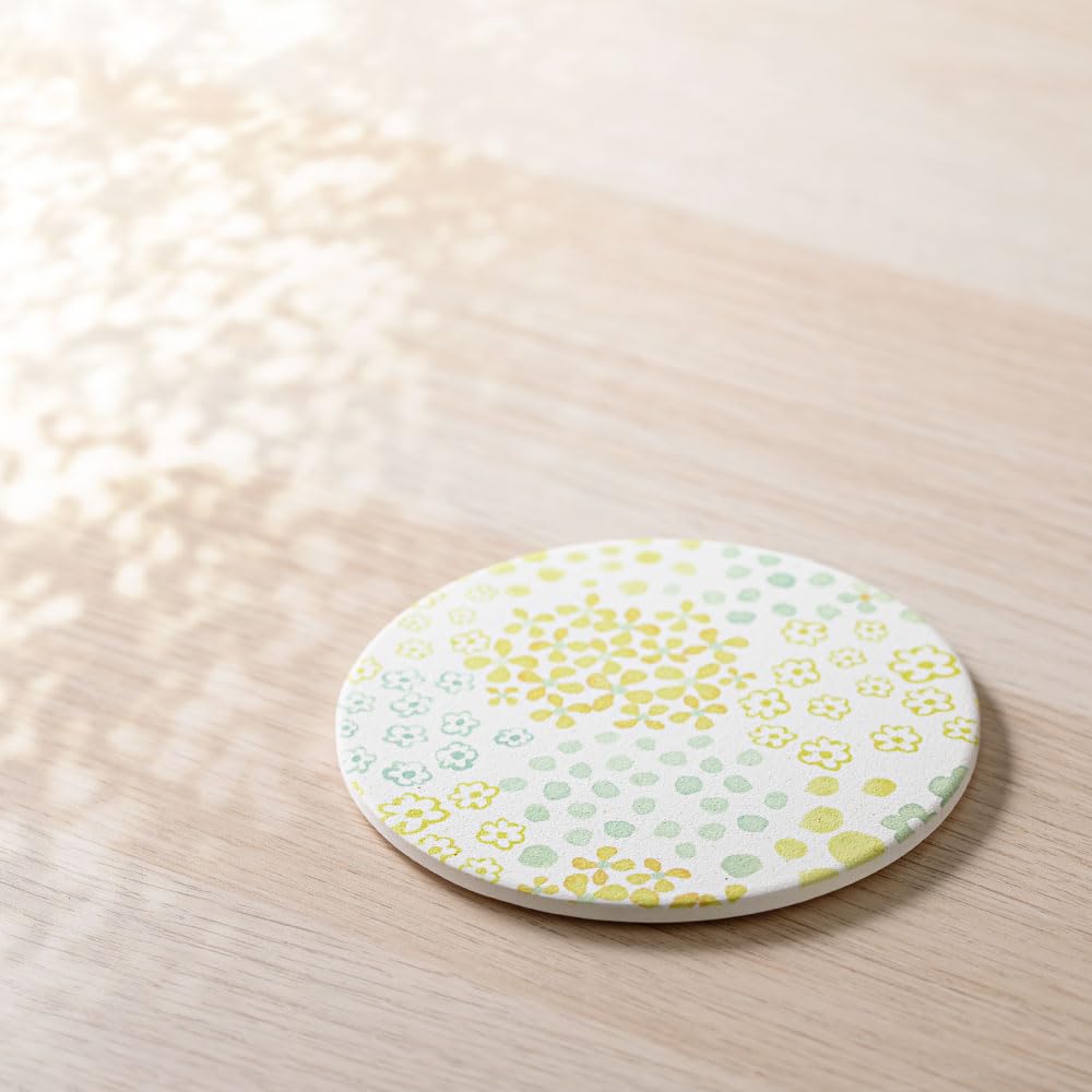 Ceramic Diatomaceous Earth Stained Flower Absorbent Made In Japan 1 &NE Coaster, Design, Yellow, Coaster, (Mino Ware), Quick-Drying, Piece, NRS-361-YE