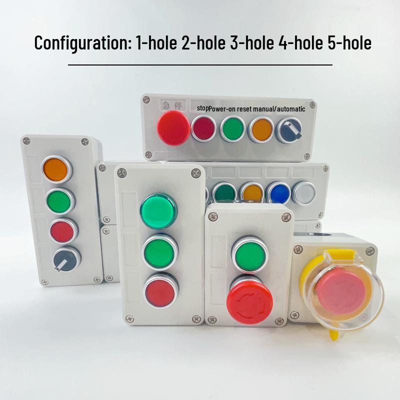 IP65 Waterproof Button Box with Emergency Stop & Indicator Light - 12345-Hole Plastic Enclosure