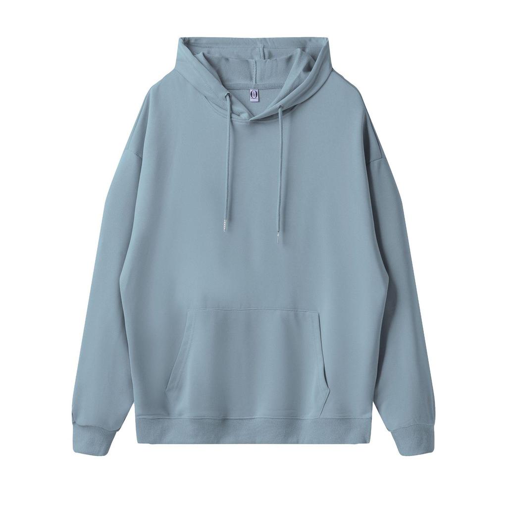 Loose Oversized Drop Shoulder Hooded Pullover Sweatshirt with Pocket - Solid Color, European Size, Customizable Design
