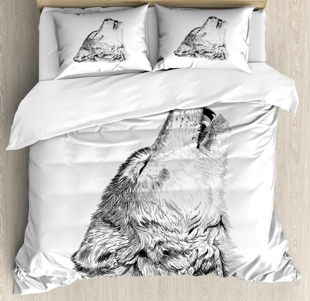 Wolf Soft Duvet Cover Set Quen Sized Dimensions Animal 3D Patern Beding Set for Adult People plus Kid Wild Wolf Jungle Animal Hunting Warm Comforter