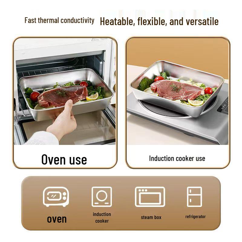 Stainless Steel Fresh-Keeping Box with Lid: Rectangular Picnic & Storage Tray