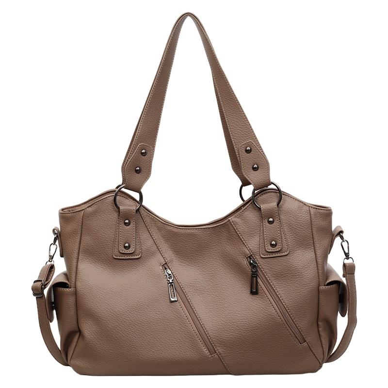 Faux Leather Tote Bag for Women Fashion Shoulder Handbag with Zipper Pockets and Adjustable Strap