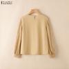 ZANZEA Women Crochet Patchwork Casual Round Neck Loose Long Sleeve Blouse