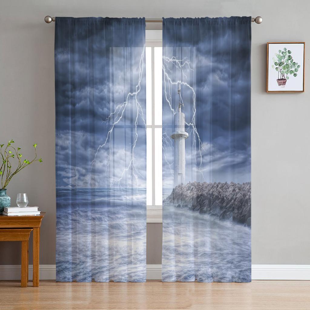 Sheer Curtains For Living Room Sky Sea Evening Nature Children's Bedroom Balcony Large Curtains Kitchen Dining Room Curtains