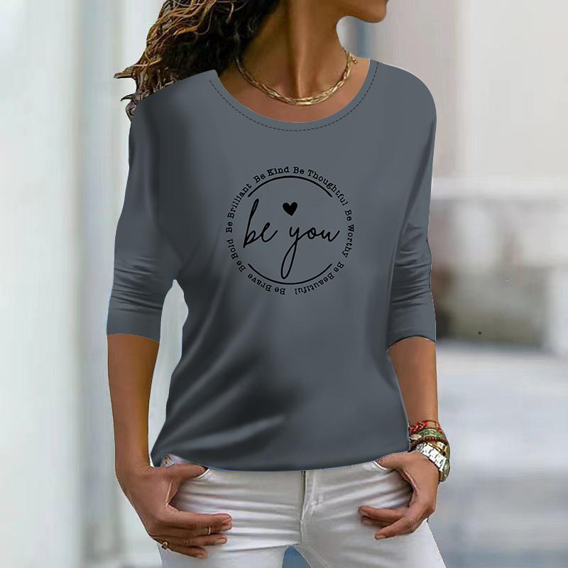 

Топы для женщин 3D синий Circular Letter Print Round Neck футболка с длинным рукавом осенний повседневный тонкий пуловер женский топ с длинным рукавом 3XL