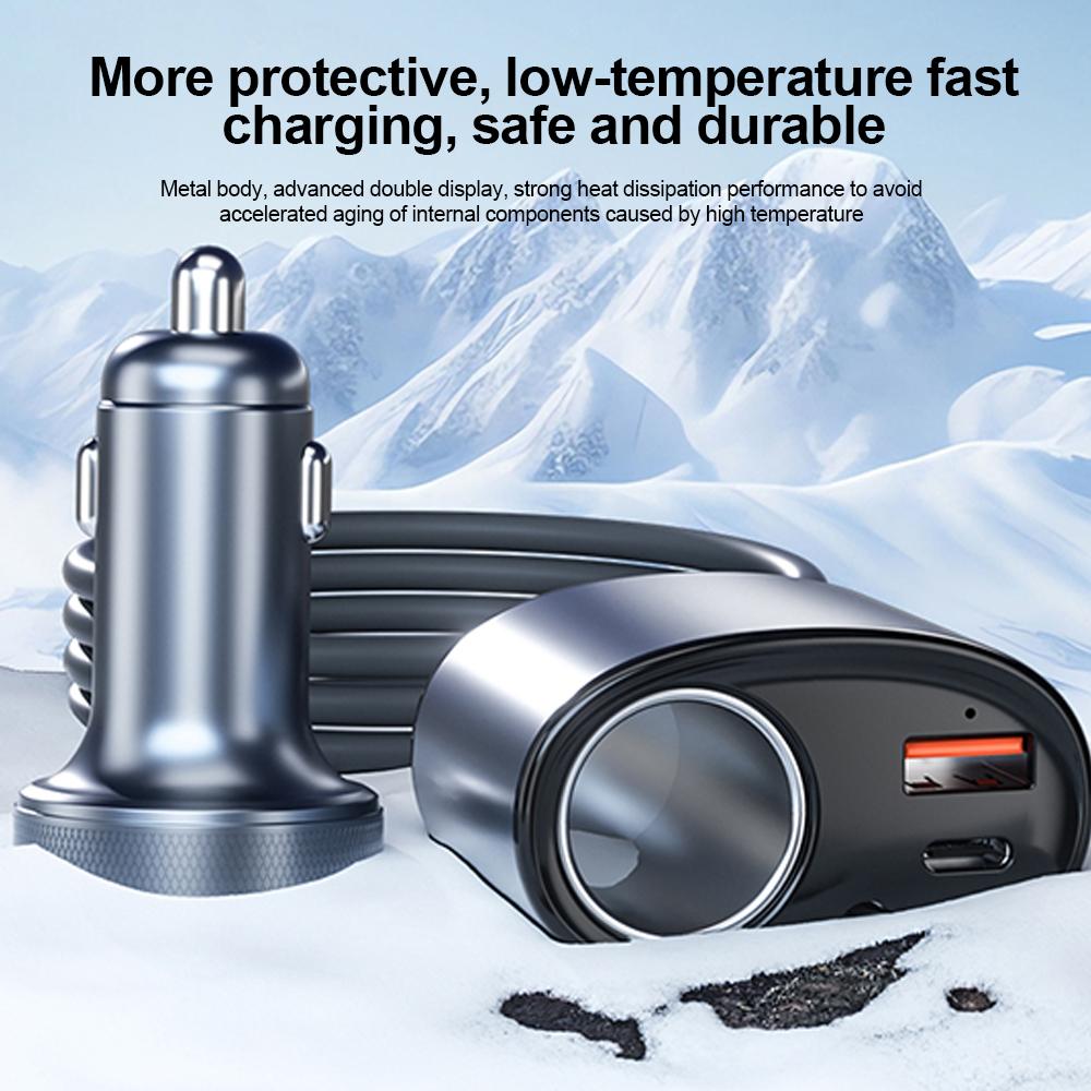 326W 6-in-1 Fast Car Charger Dual USB+PD Type-C Phone Power Socket Car Cigarette Lighter Splitter 12-24V Digital Voltmeter for Mini Starlink 4 Gens