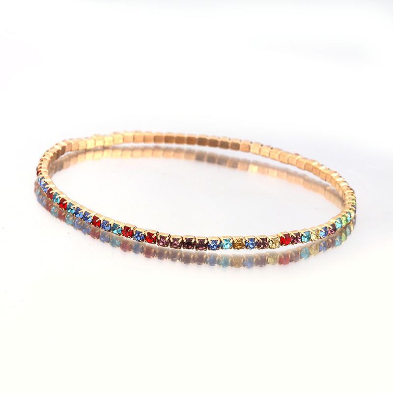 Bohemian Multi Color Elastic Crystal Bracelets for Women Girls Rhinestones Tennis Chain Bracelets Wristband Wedding