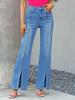 Modische Damen-Schlankheits-Jeans aus Denim mit Schlitz vorne