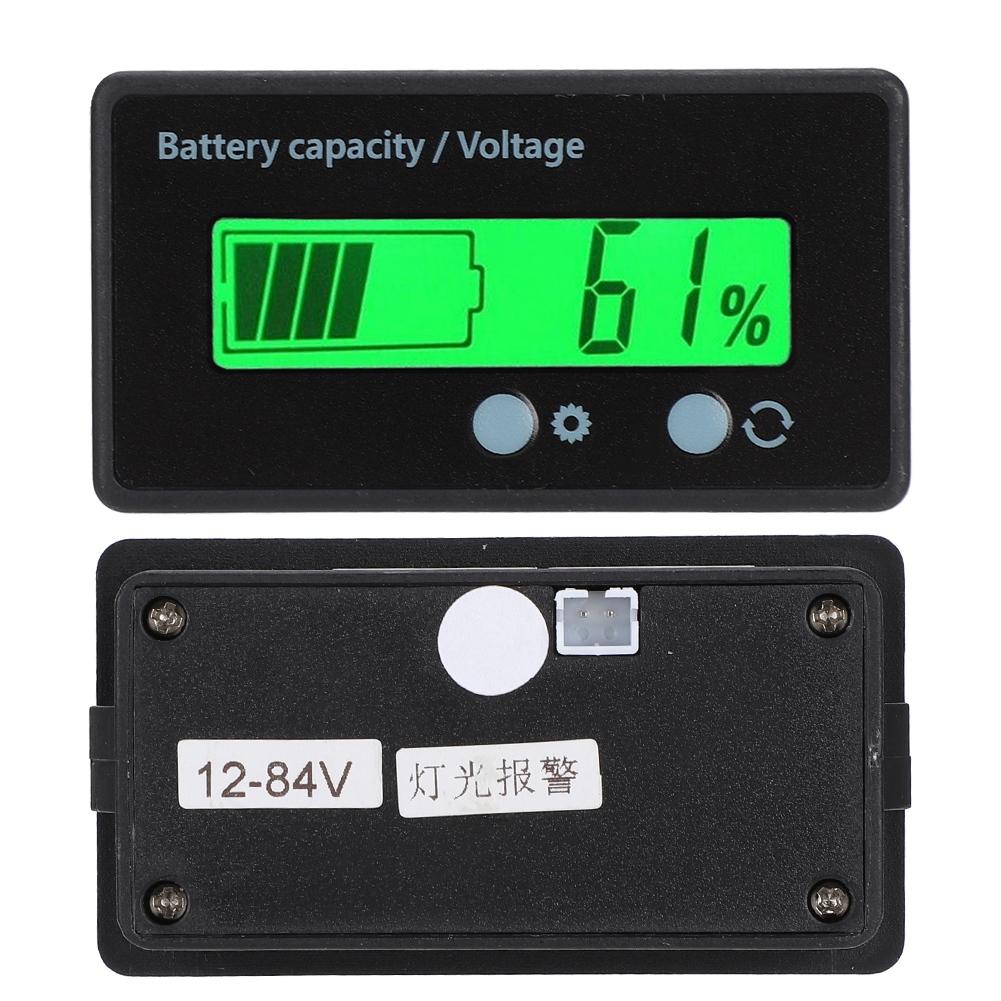 GY6GS Battery Power LCD Display Voltage Meter 1284V with Light Alarm Function (Green Light)