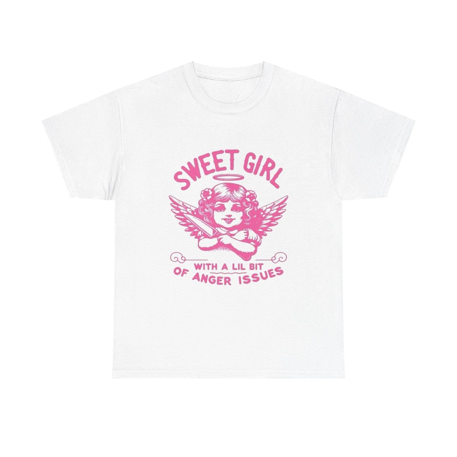 Sweet Girl Anger Issues Funny Graphic T Shirt Unisex Heavy Cotton Tee S