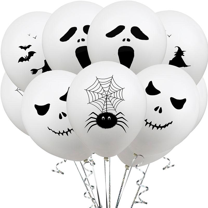 White Halloween Ghost Face Spider Witch Bat Latex Balloons 12Inch 2.8g Print Balloons Scene Layout Decorative Terror Balloons