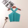 American Fashion Brand Cross Hanging Neck Cami Summer Rib Solid Sexy Short Knitted Top Women