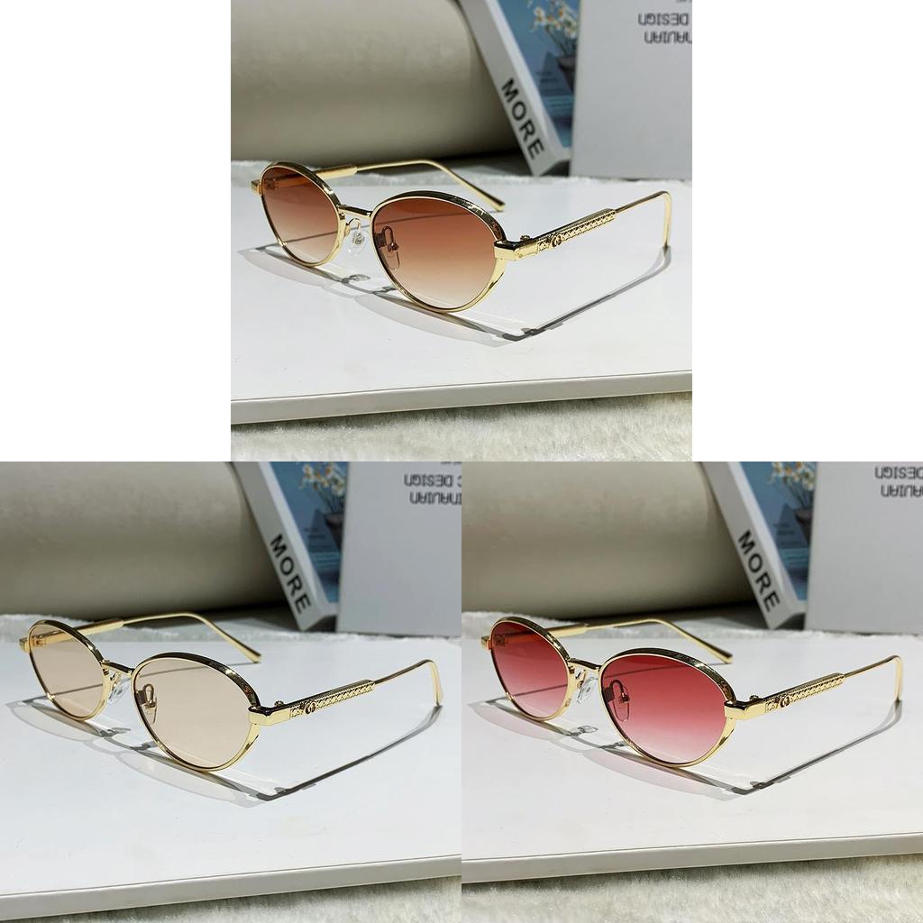 Euro Metal Oval Sunglasses With Uv400 Protection For Fashionable Summer Outings