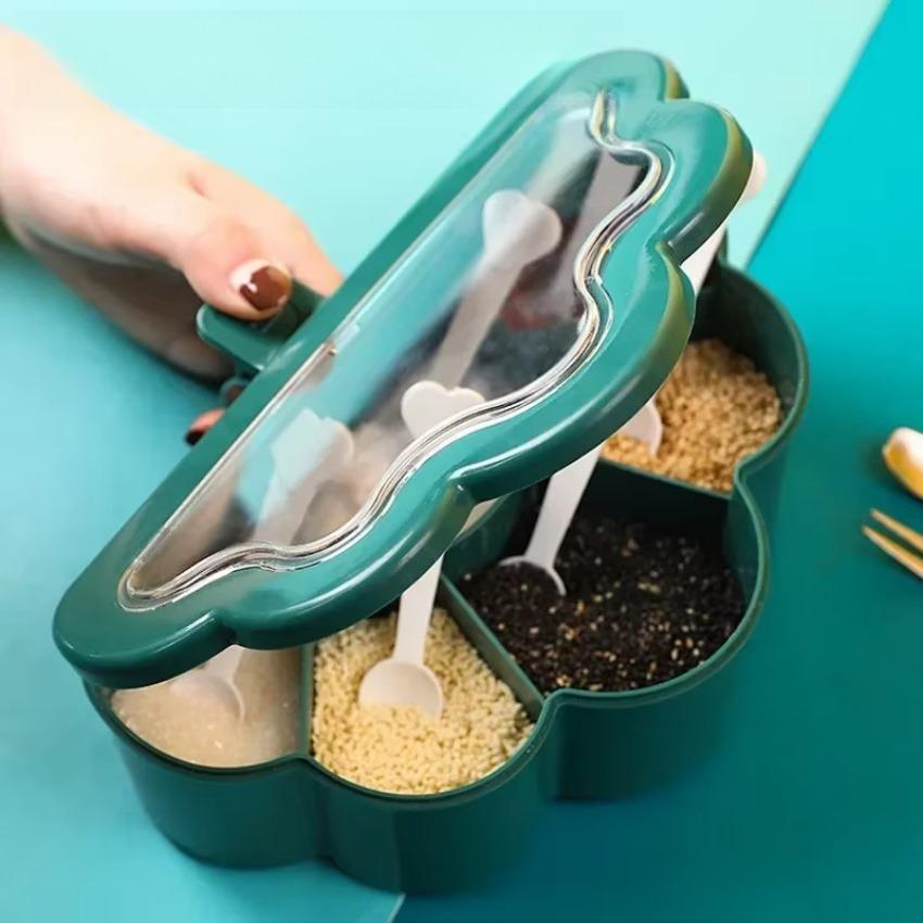 1 Pcs Household Moisture-proof Seasoning Salt Jar High-end Integrated Multi Grid with Lid Kitchen Seasoning Pepper Shakers Box