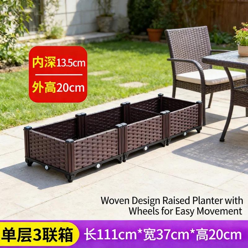 Large 3-Tier Stackable Plastic Raised Garden Bed 111x37x21cm for Outdoor Patio Balcony Vegetable Flower Herb Growing
