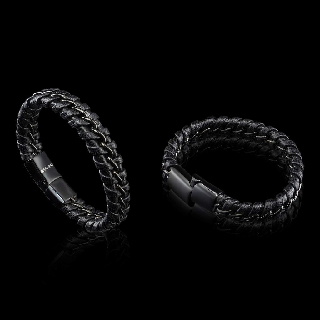 Leather Bracelet Black 17cm Men Gift Box Genuine Braided Cowhide Adjustable Magnetic Clasp Jewelry Rope for Men Boys Band Magnetic Accessories