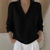 2025 Knitted V-neck Loose Sweater Autumn and Winter New Solid Color Casual Fashion Women's Sweater