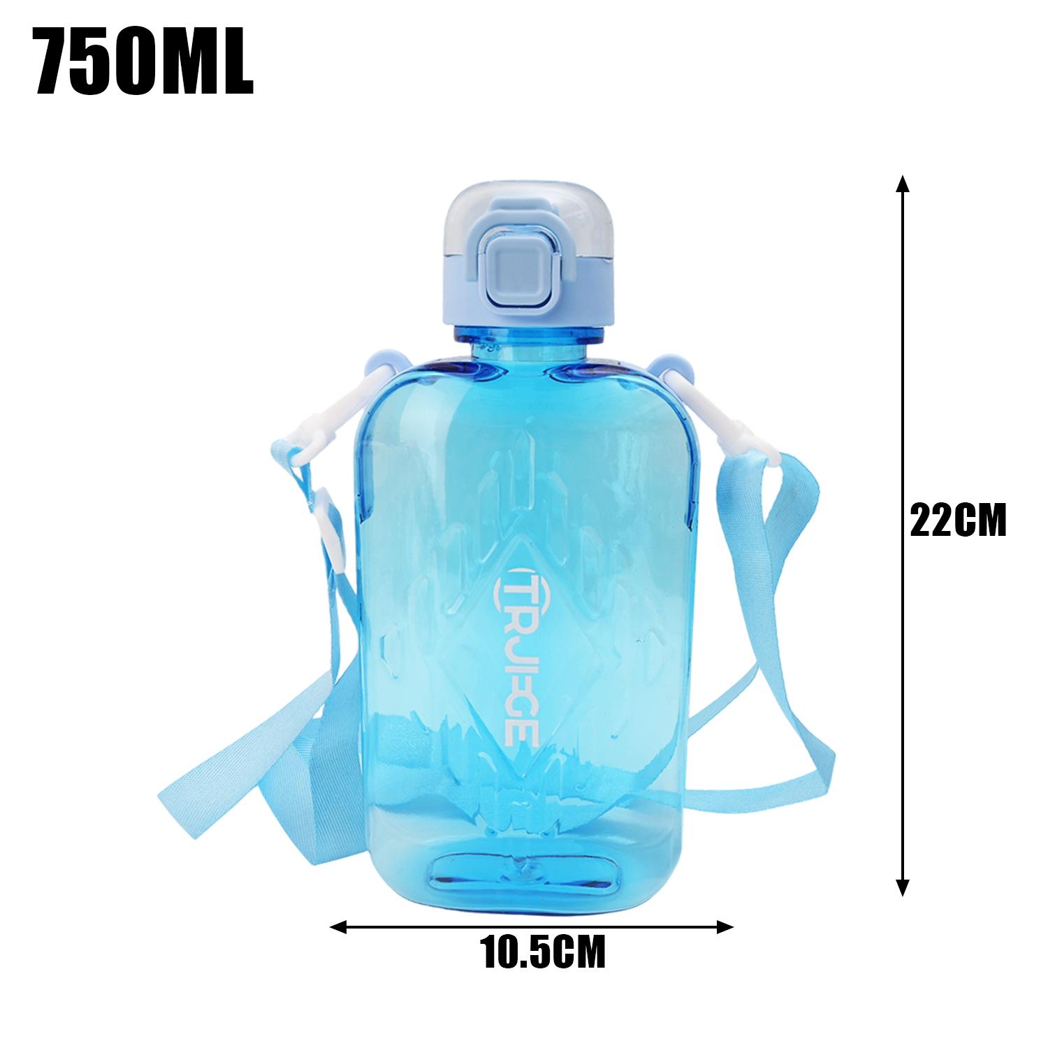 

Flat Square Transparent Water Bottle Portable Travel Canteen with Adjustable Straps Bottles for Gym Sport Camping Outdoor 750ML синій