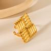 18K Gold Textured Stainless Steel Square Ring for Women - Exaggerated Titanium Steel Jewelry
