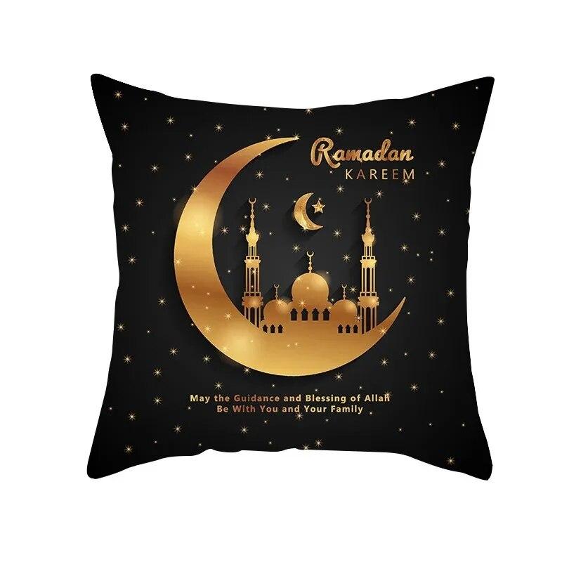 Golden Ramadan Eid Mubarak Moon Mosque Decorative Cushion Cover Islamic Pillow Cover for Sofa Home Car Decoration