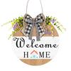 Welcome Wreath, Wood with Hemp Rope Hanger, Fabric Bow Decor Rustic Round Sign, for Doors Walls Entryway