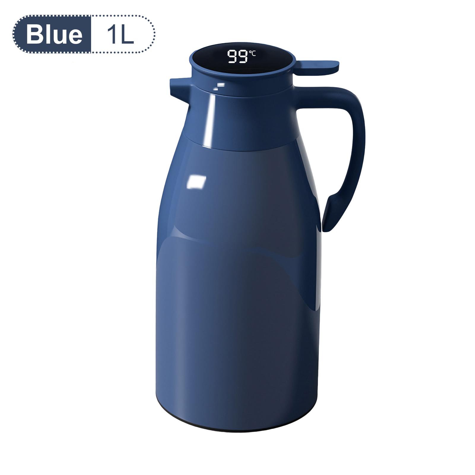 

1/2L Термос Стеклянный Вакуумный Термос Большая Емкость Бутылка Для Воды Кухонный Термочайник Бытовой Цифровой Дисплей Кофе 1-1.5L синий