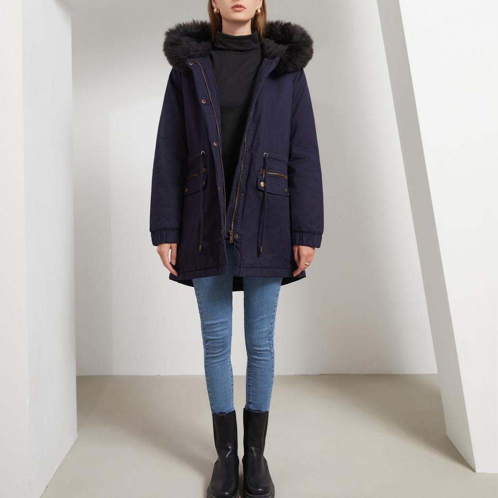 Women's Winter Parka Coat Thickened Fleece Lined Padded Warm Hooded Long Military Puffer Jacket Faux Fur Overcoat Casual Fashion Outdoor Outerwear New